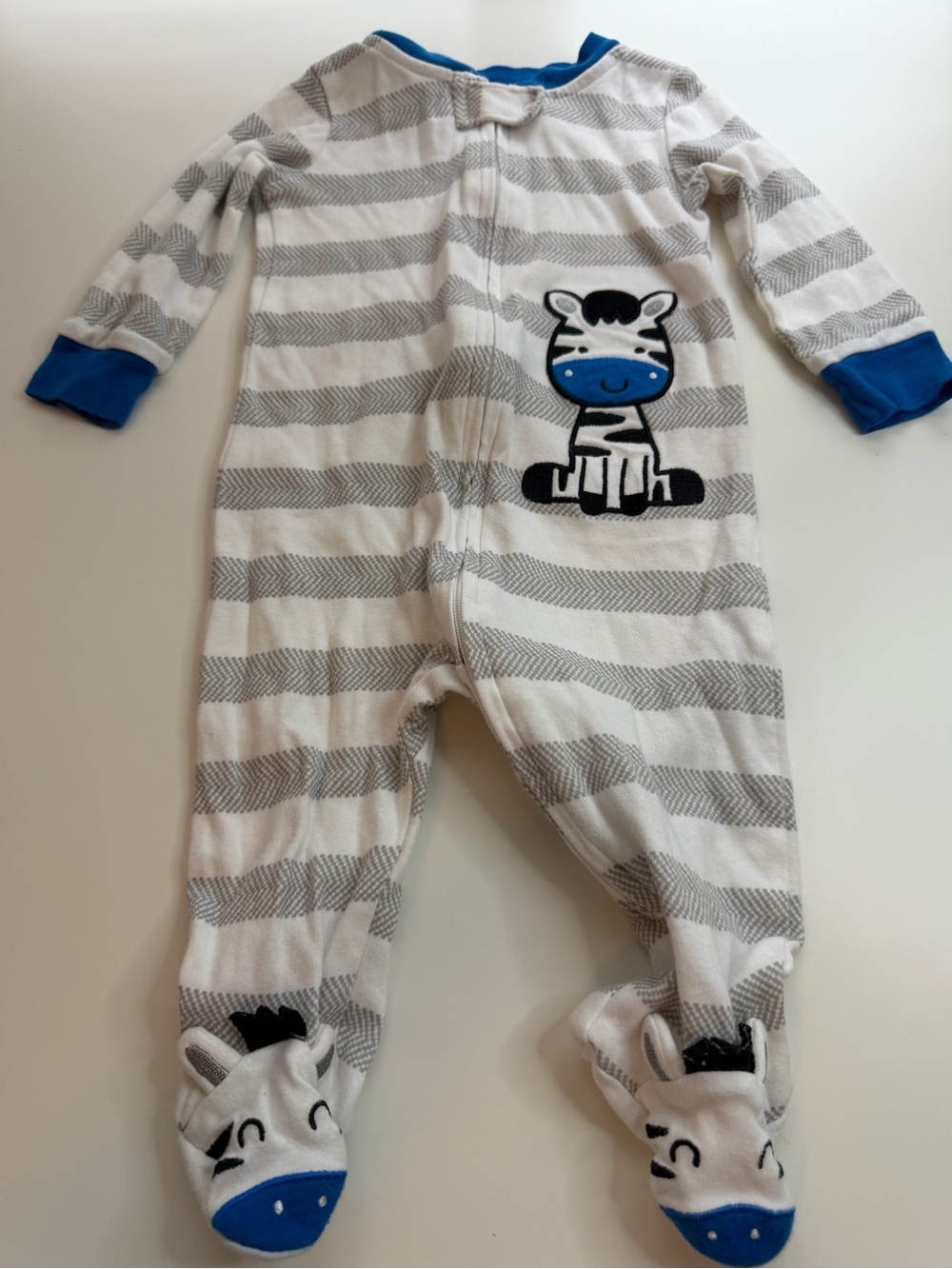 Koala Kids Gray & Blue Striped Zebra Footed One-Piece Pajamas